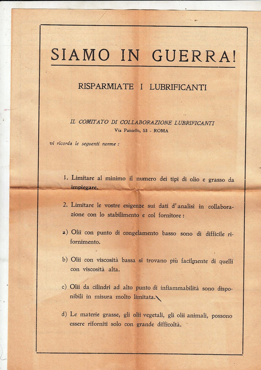 CV- QUESTIONARIO PER LA FORNITURA DI LUBRIFICANTI ANNI '40 - RVSz98