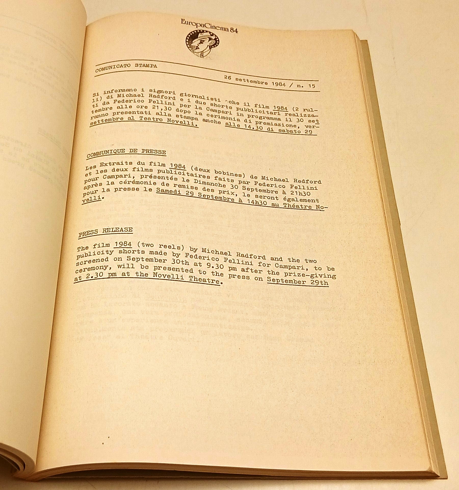Rassegna Stampa Rimini '84 Europa Cinema - EuropaCinema 84 - YFS772