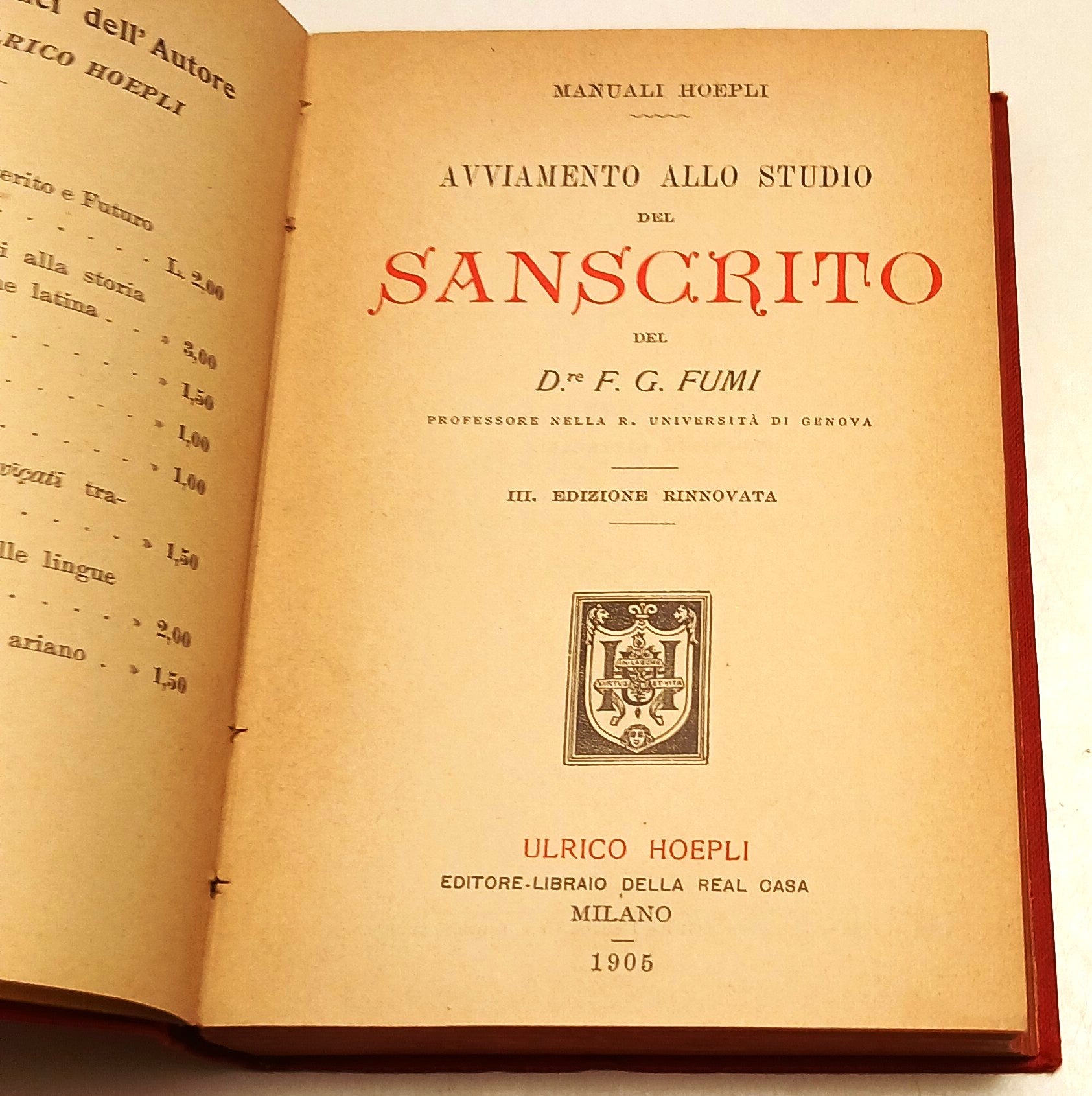 Avviamento allo studio del Sanscrito - Dott. F. G. Fumi - Hoepli Manuali