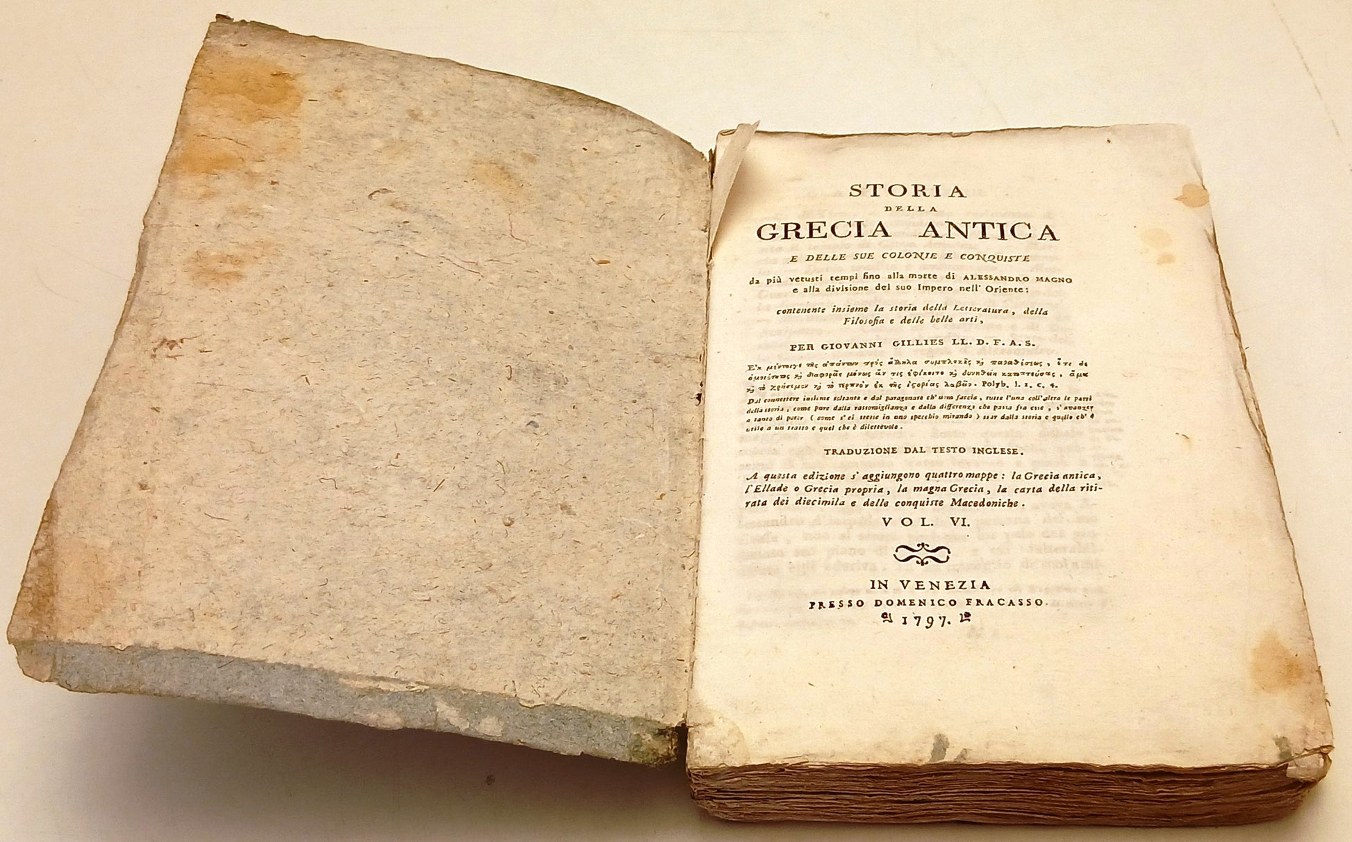 Storia antica della Grecia 4 volumi - Gillies- Domenico Fracasso- 1796/1797- ZFS