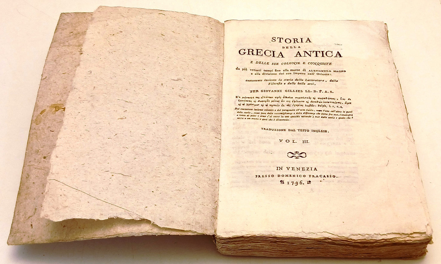 Storia antica della Grecia 4 volumi - Gillies- Domenico Fracasso- 1796/1797- ZFS