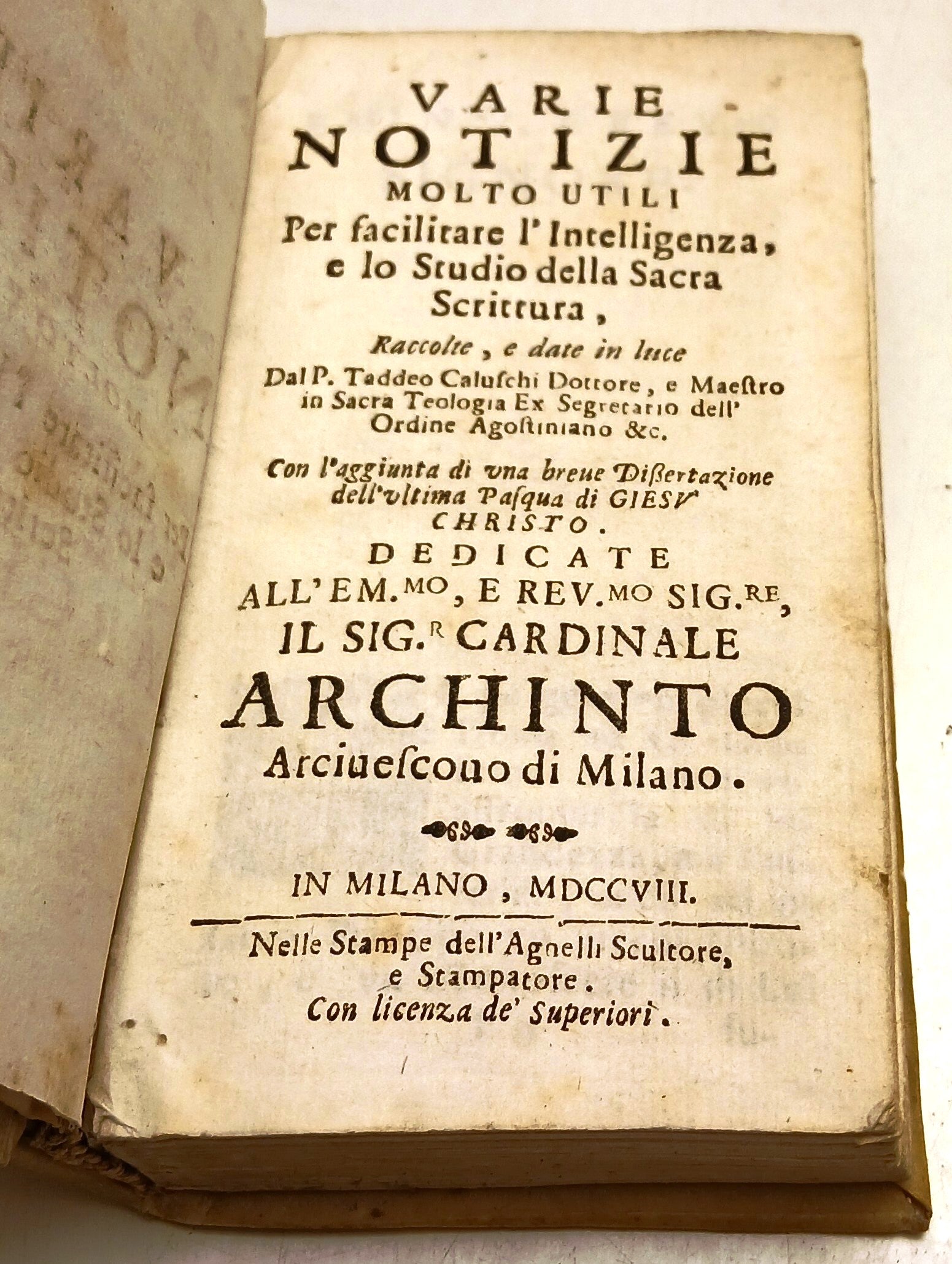 Varie notizie molto utili Sacra Scrittura- Card. Archinto- Agnelli- 1708- XFS81