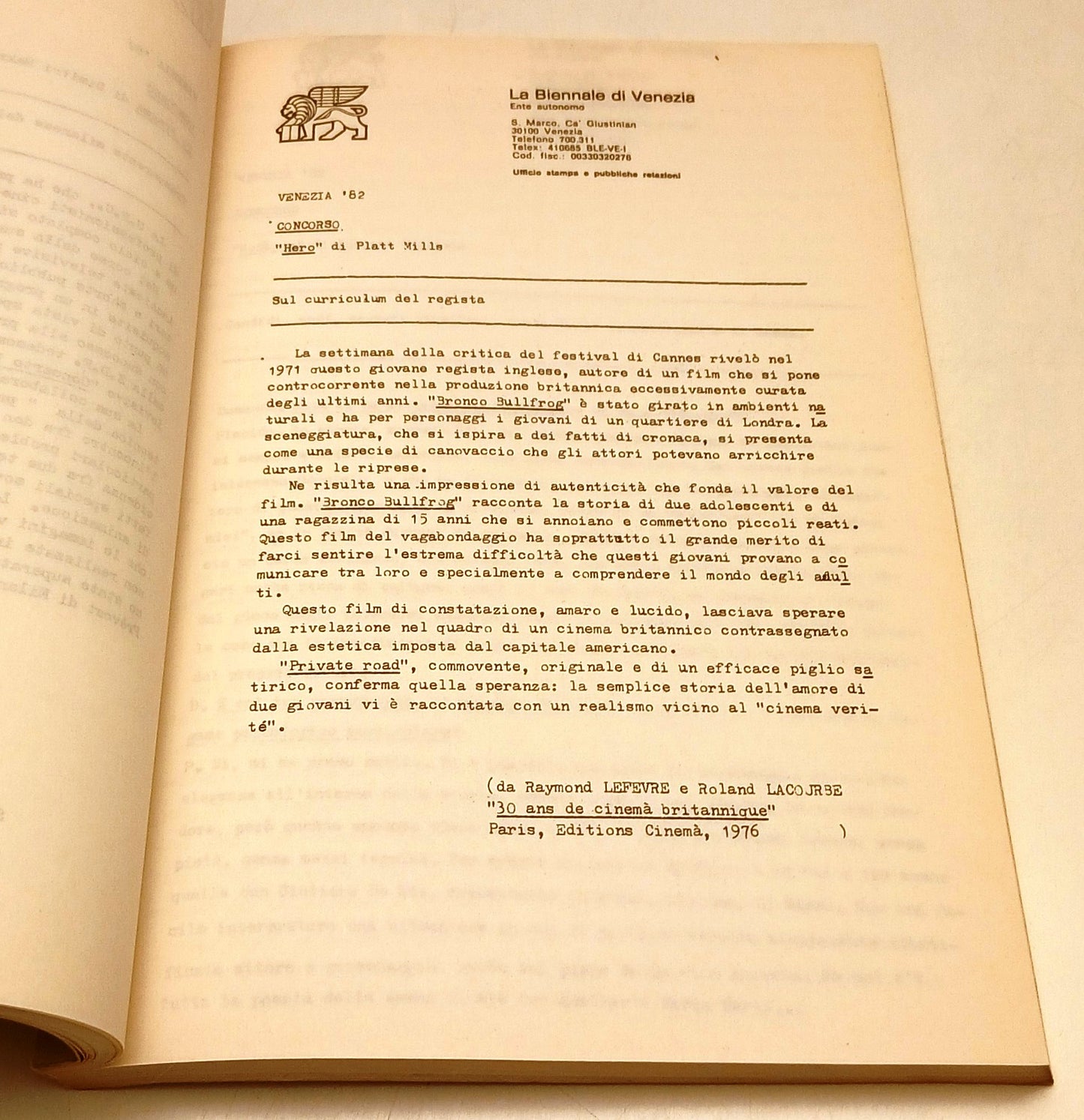 Rassegna Stampa Venezia '82 Mostra Cinema - La biennale di Venezia - YFS762