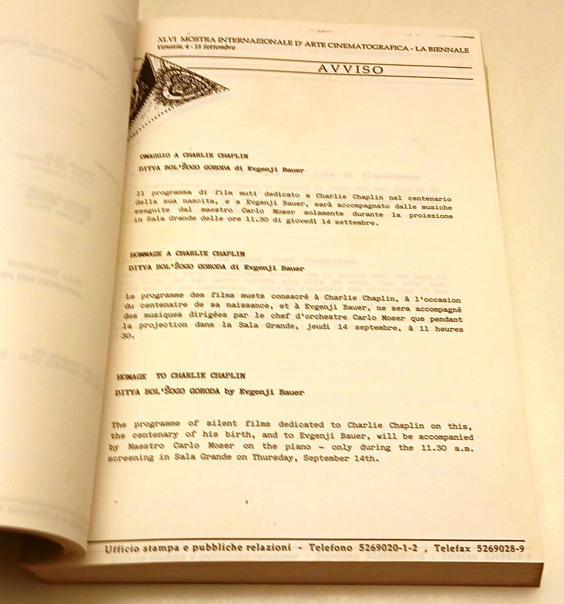 Rassegna Stampa Venezia '89 Mostra Cinema - La biennale di Venezia - YFS763