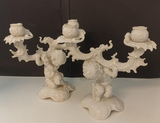 CV- COPPIA CANDELABRI PUTTI PORCELLANA K. TUTTER Hutschenreuther VINTAGE- BLCP24
