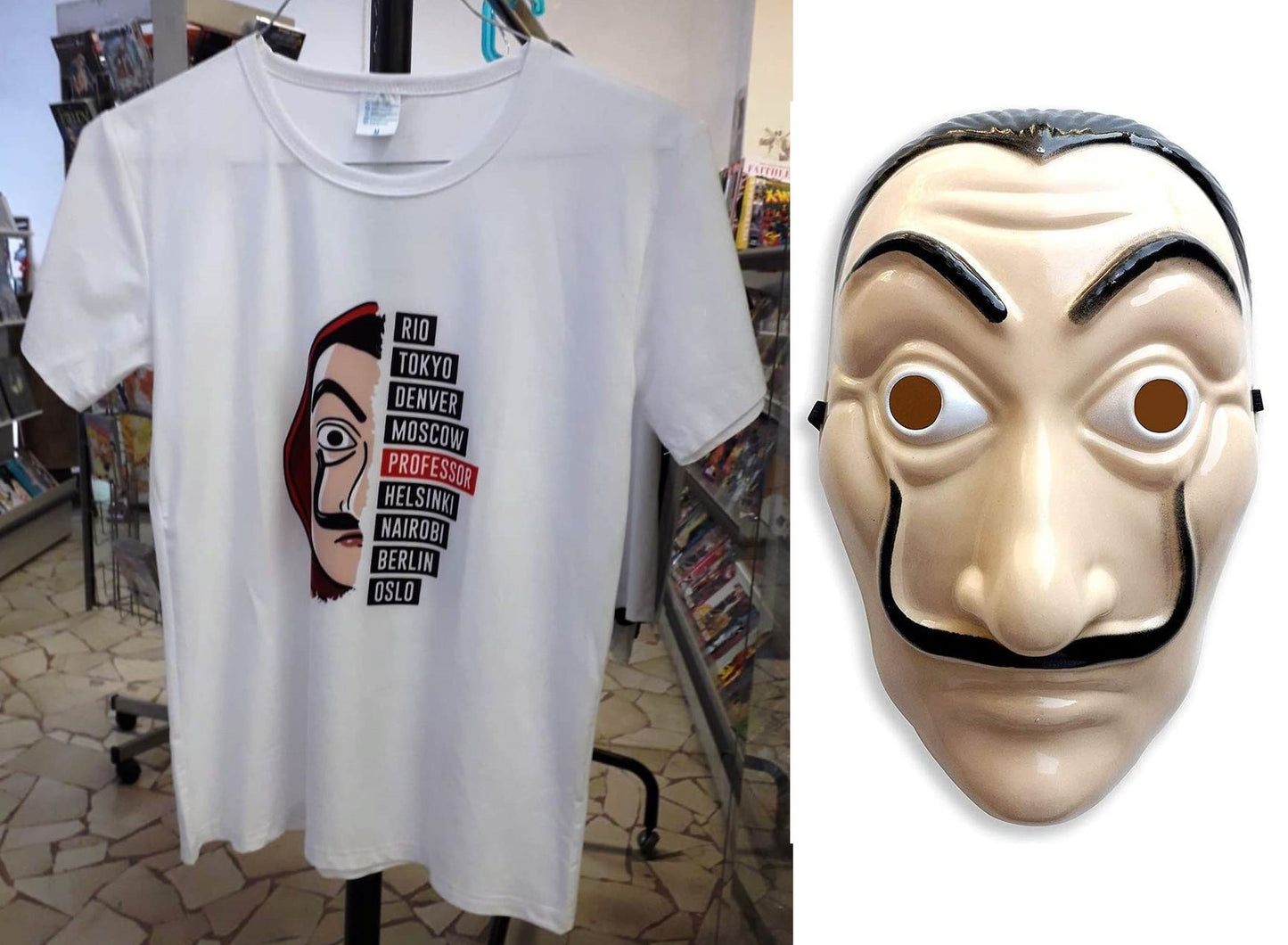 GF- MAGLIETTA T-SHIRT BIANCA WHITE LA CASA DI CARTA + MASCHERA TAGLIA M