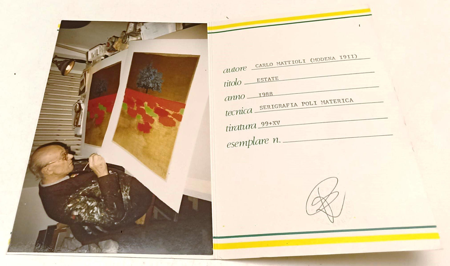 CV- CERTIFICATO DI GARANZIA PROPOSTE D'ARTE COLOPHON CARLO MATTIOLI - RVSa377