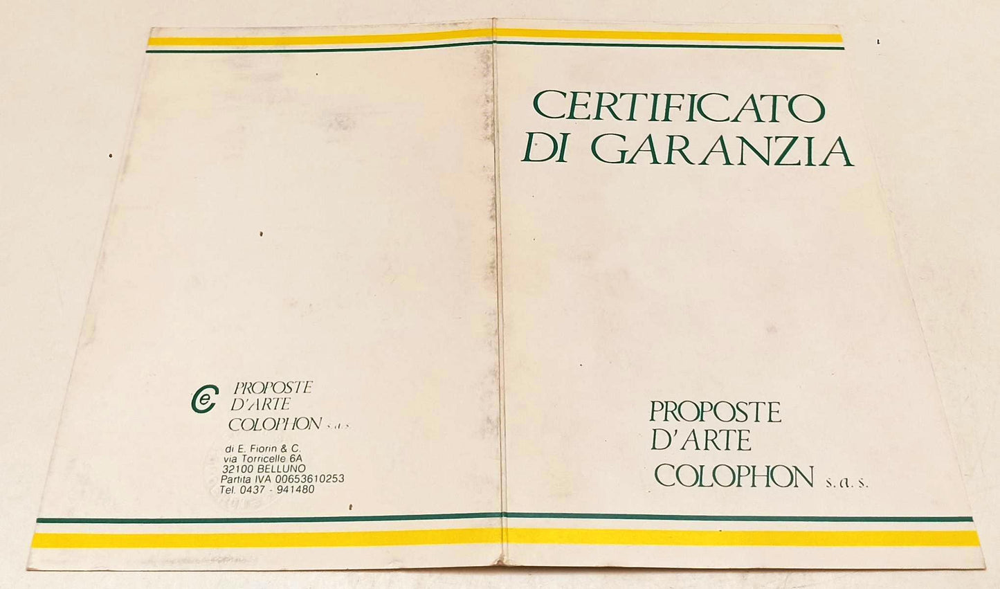 CV- CERTIFICATO DI GARANZIA PROPOSTE D'ARTE COLOPHON CARLO MATTIOLI - RVSa377