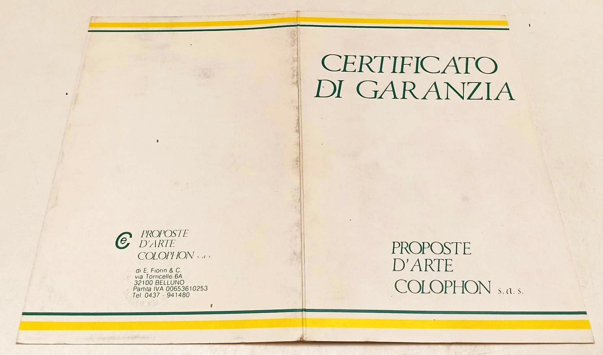 CV- CERTIFICATO DI GARANZIA PROPOSTE D'ARTE COLOPHON CARLO MATTIOLI - RVSa377