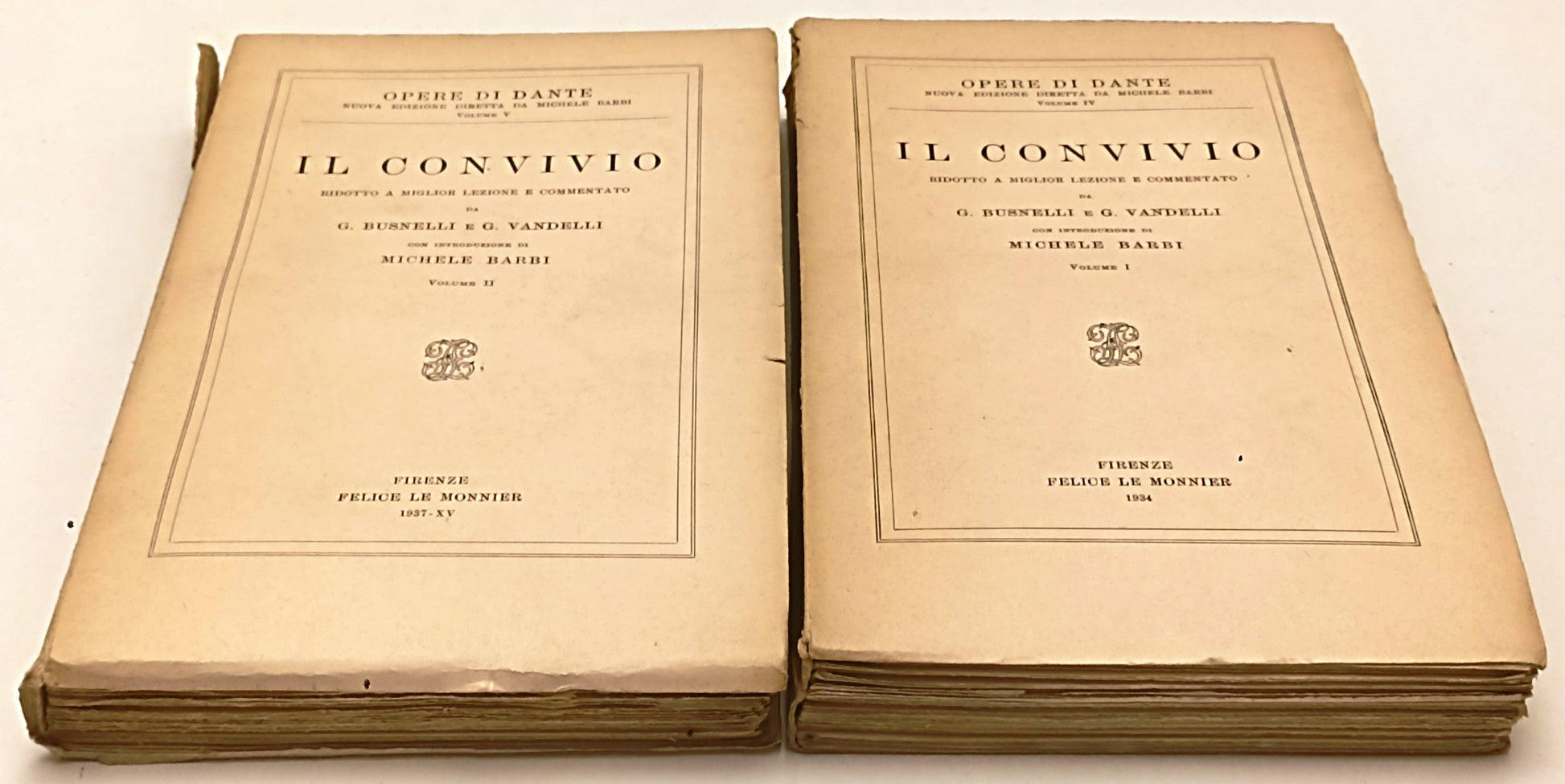 LN-  IL CONVIVIO 2 VOLUMI -- LE MONNIER - OPERE DI DANTE - 1934 1937 - B- YFS375