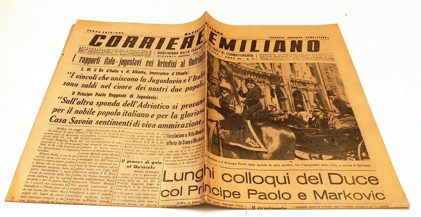 LR- GAZZETTA DI PARMA CORRIERE EMILIANO 1939 XVII PRINCIPE PAOLO DUCE - RVSa343