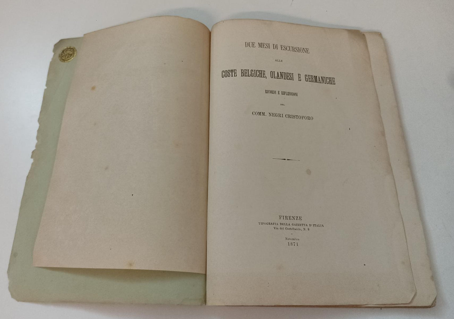 LS- DUE MESI DI ESCURSIONE COSTE BELGICHE OLANDESI- NEGRI CRISTOFORO 1871- YFS19