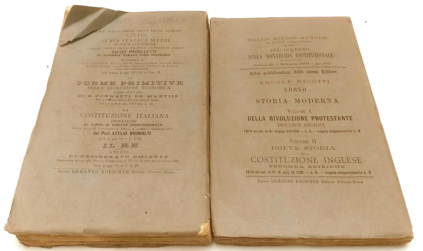 LH- SVOLGIMENTO STORICO DELLA COSTITUZIONE INGLESE 2 VOLUMI- CARDON- 1883- B-XFS