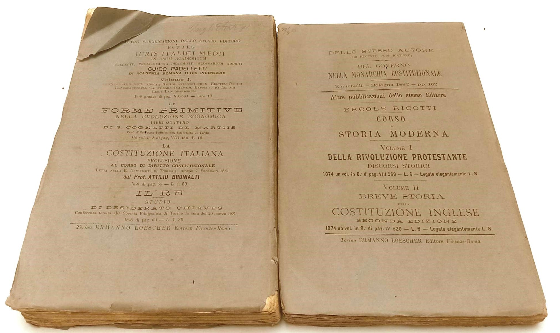 LH- SVOLGIMENTO STORICO DELLA COSTITUZIONE INGLESE 2 VOLUMI- CARDON- 1883- B-XFS