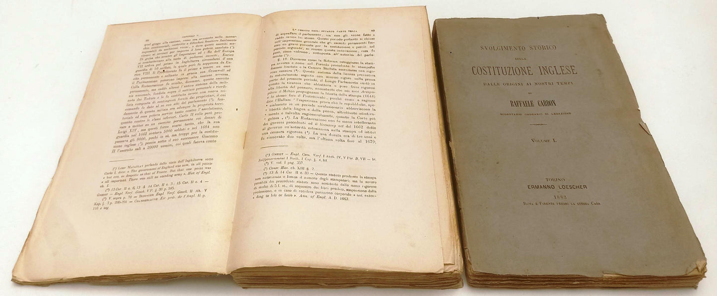 LH- SVOLGIMENTO STORICO DELLA COSTITUZIONE INGLESE 2 VOLUMI- CARDON- 1883- B-XFS