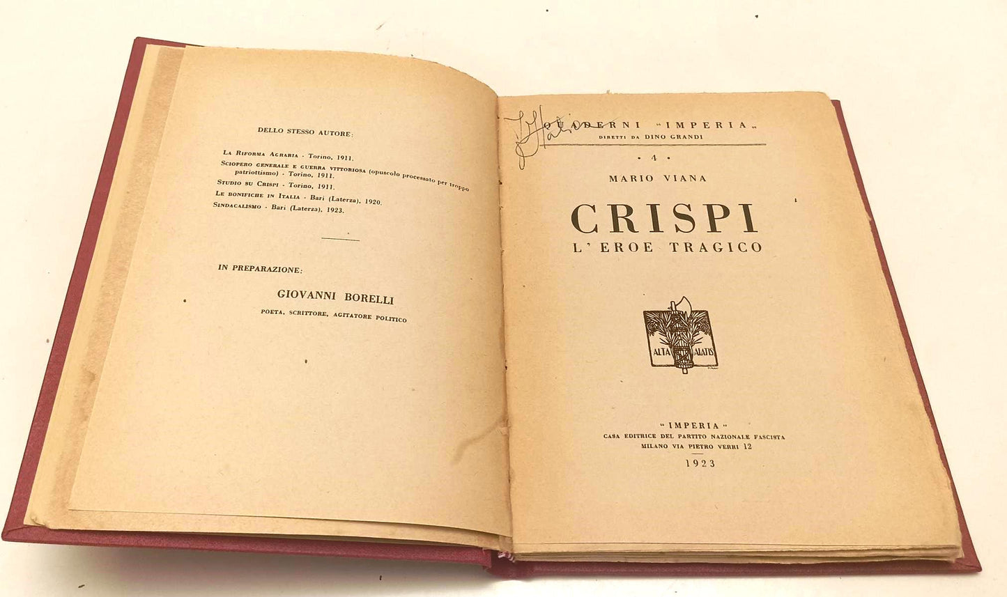 LS- CRISPI L'EROE TRAGICO - MARIO VIANA - IMPERIA --- 1923 - C - XFS152