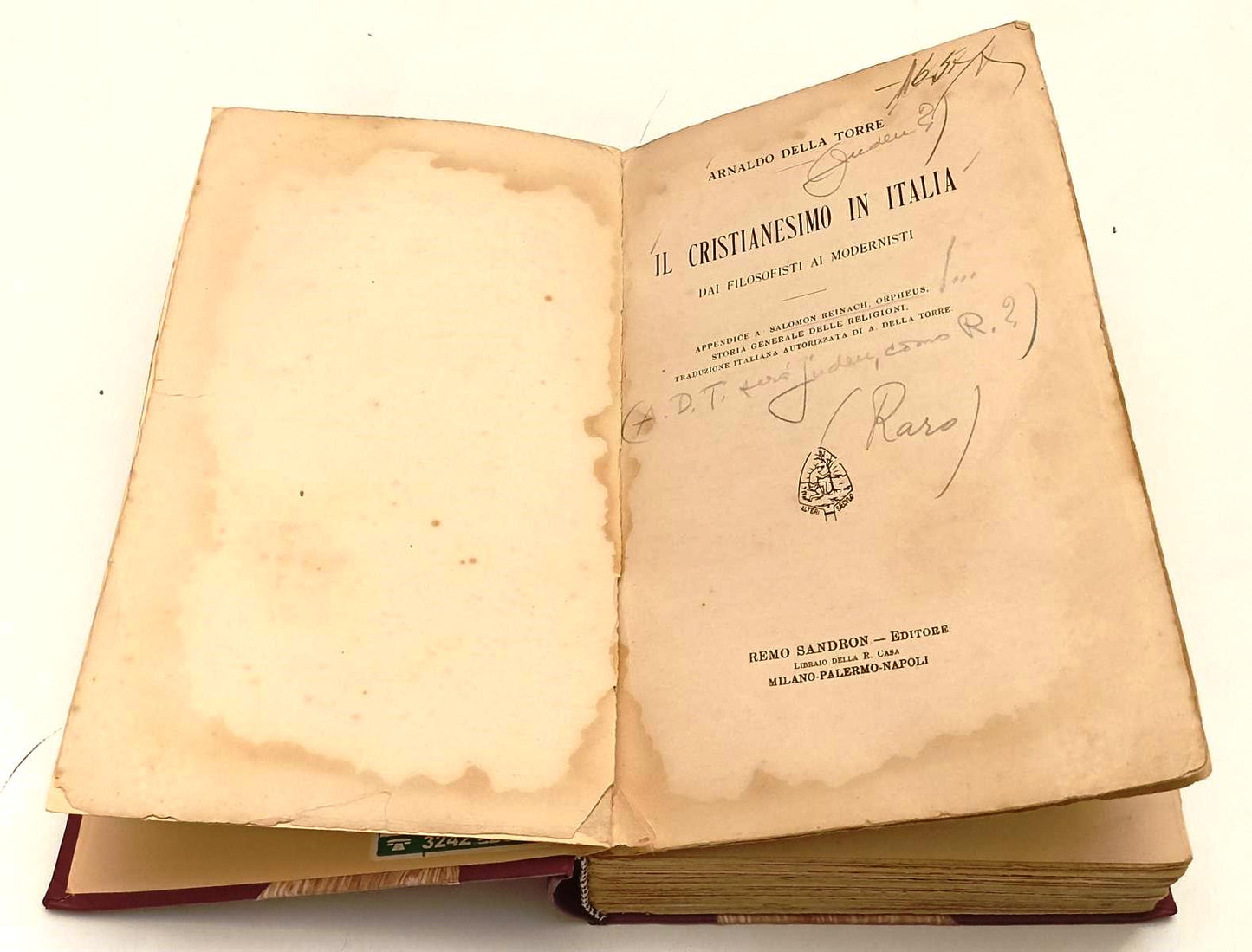 LD- IL CRISTIANESIMO IN ITALIA- ARNALDO DELLA TORRE- SANDRON--- 1913- C- YFS404