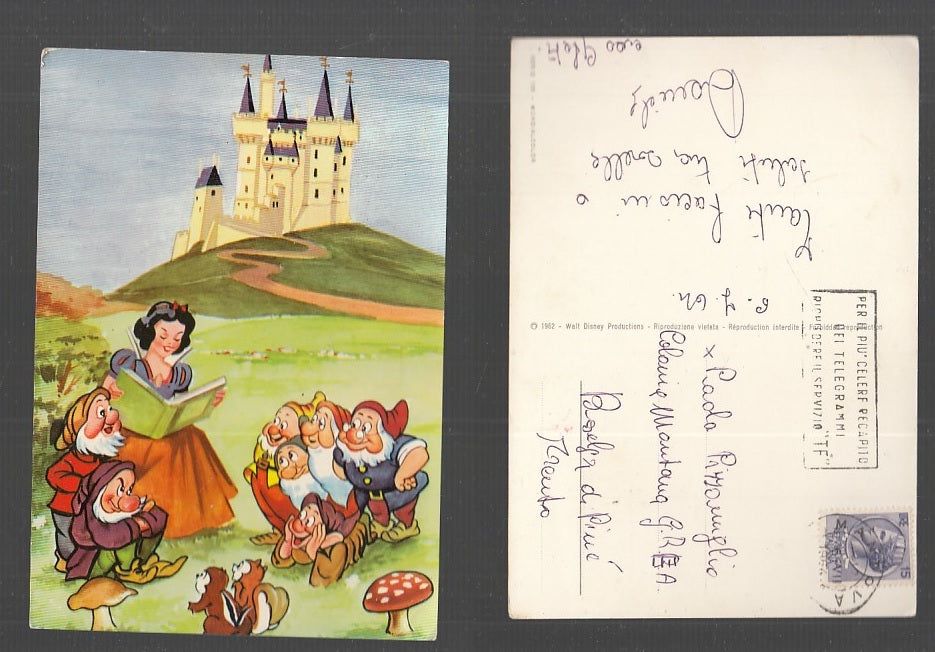 CC- CARTOLINA DISNEY BIANCANEVE E I SETTE NANI CON CASTELLO 1964 - CRT1851