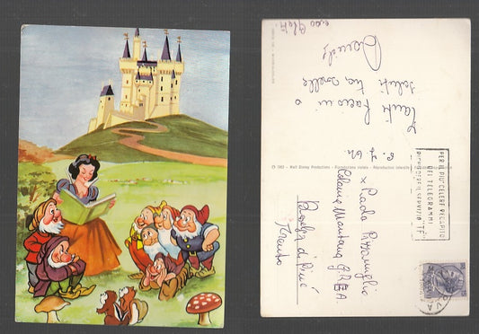 CC- CARTOLINA DISNEY BIANCANEVE E I SETTE NANI CON CASTELLO 1964 - CRT1851