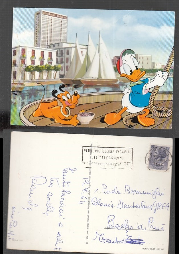 CC- CARTOLINA DISNEY PAPERINO E PLUTO MARINAI 1963 - crt1867