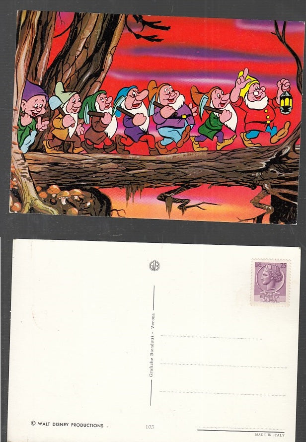 CC- CARTOLINA DISNEY BIANCANEVE E I SETTE NANI SUL PONTE - crt1873