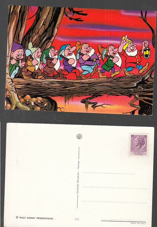 CC- CARTOLINA DISNEY BIANCANEVE E I SETTE NANI SUL PONTE - crt1873