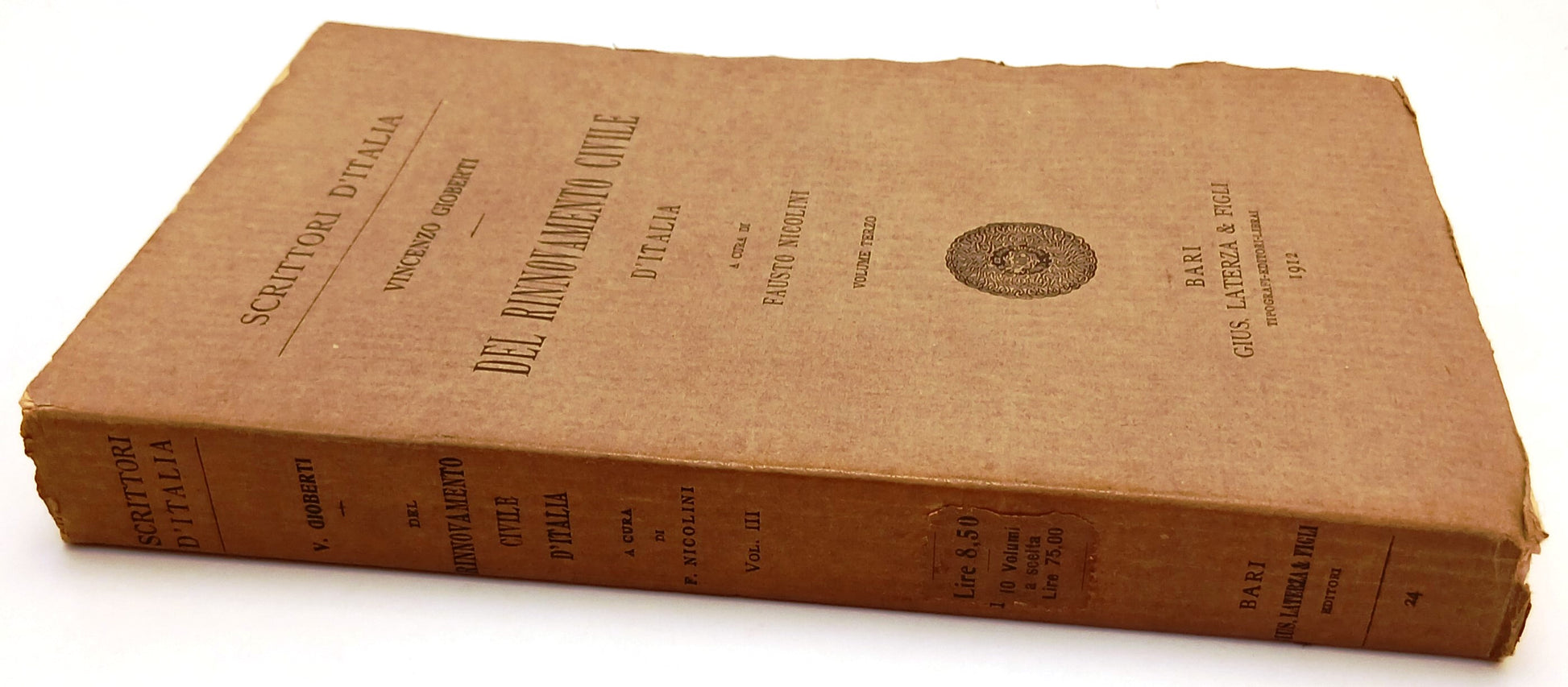 LS- DEL RINNOVAMENTO CIVILE D'ITALIA VOLUME TERZO - GIOBERTI- LATERZA- B- XFS138
