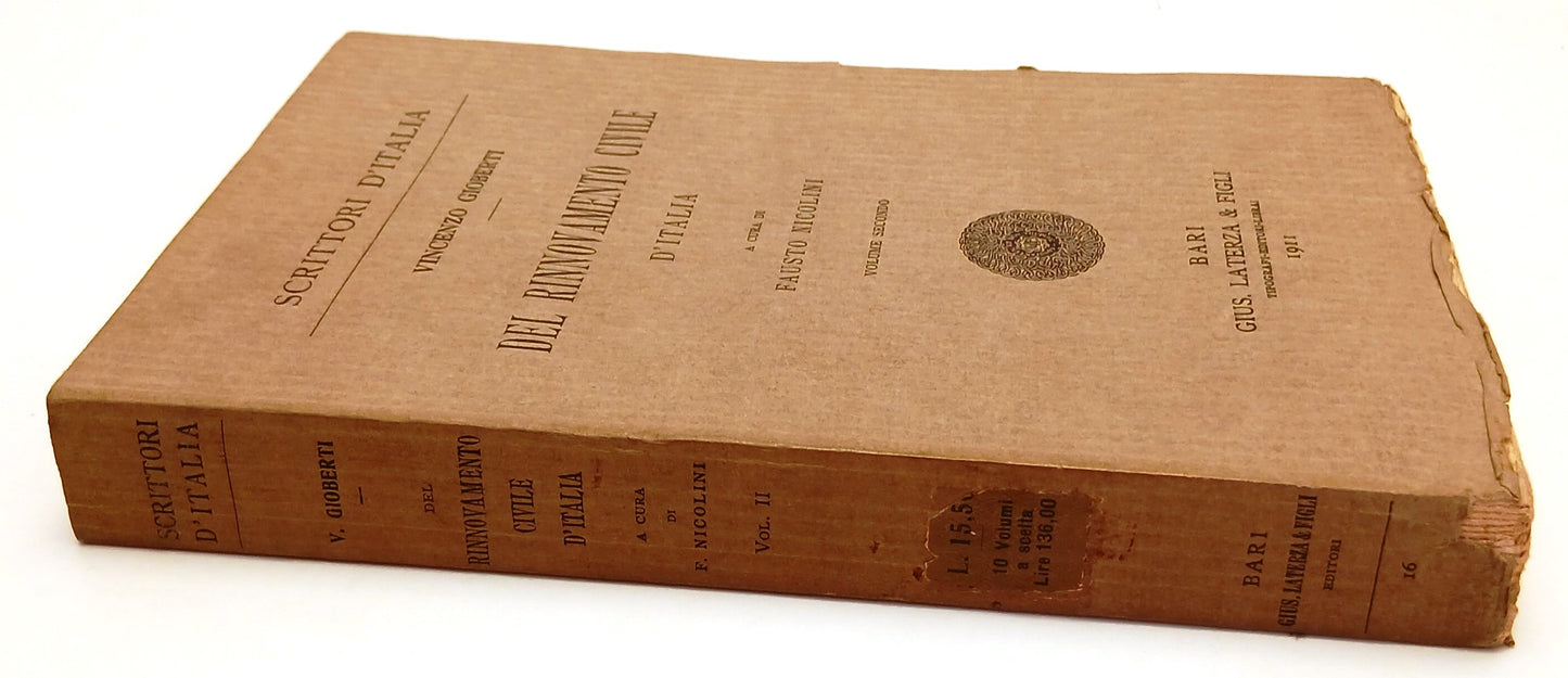 LN- DEL RINNOVAMENTO CIVILE D'ITALIA VOLUME SECONDO- GIOBERTI- LATERZA- B-XFS138