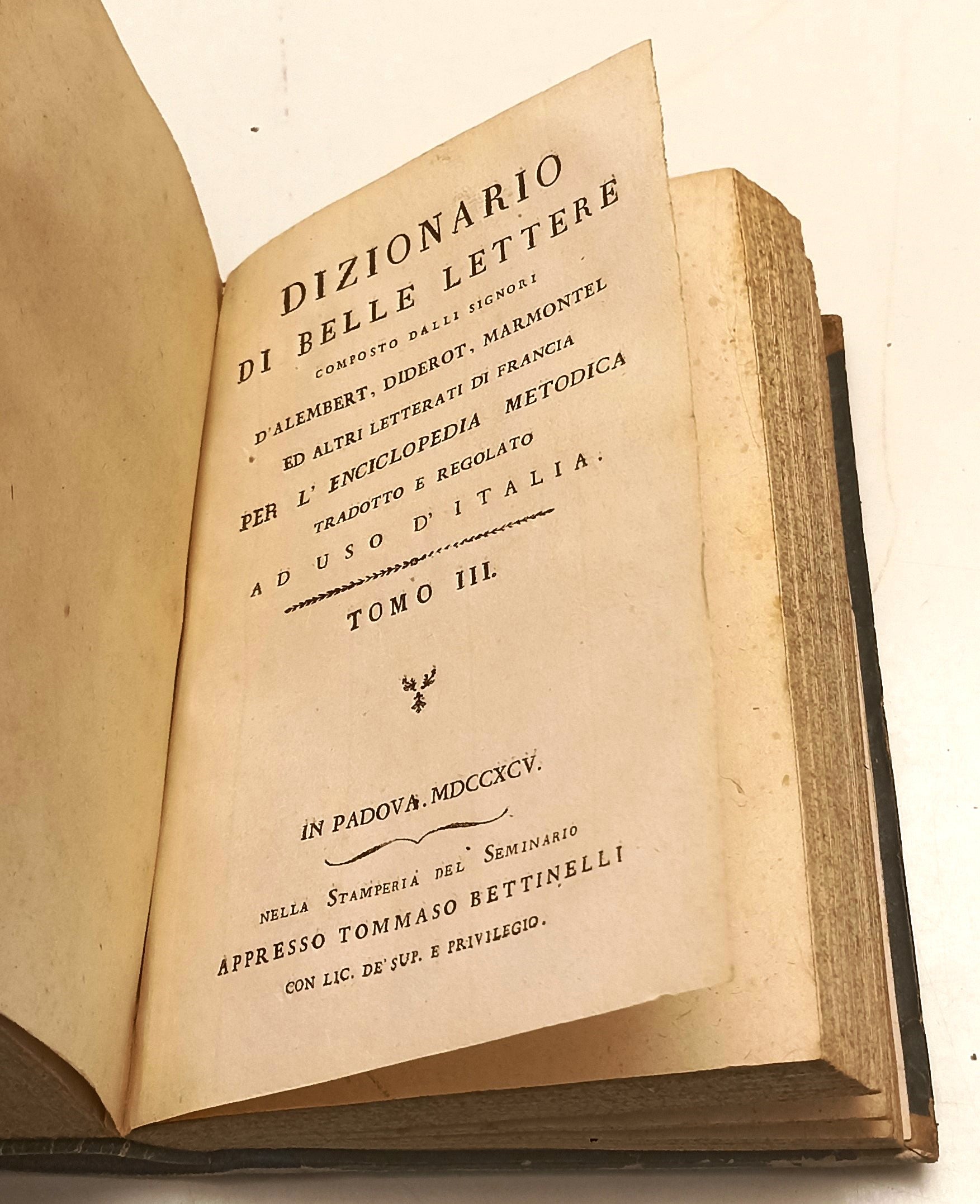 LH- DIZIONARIO DI BELLE LETTERE 3 TOMI VOLUME RILEGATO- BETTINELLI- 1795- XFS133