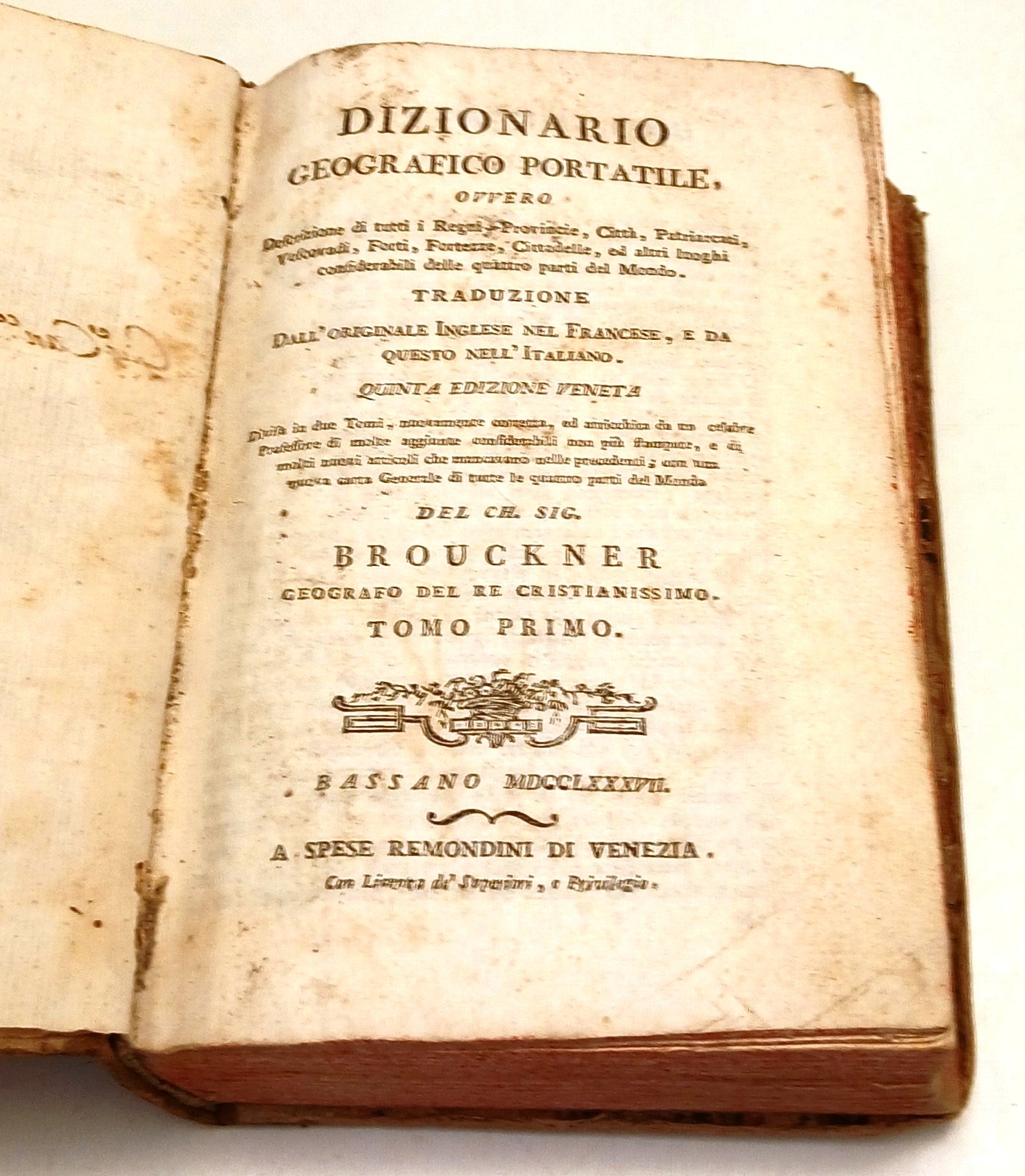 LH- DIZIONARIO GEOGRAFICO PORTATILE 1/2 - BROUCKNER- REMONDINI--- 1787- C- ZFS73