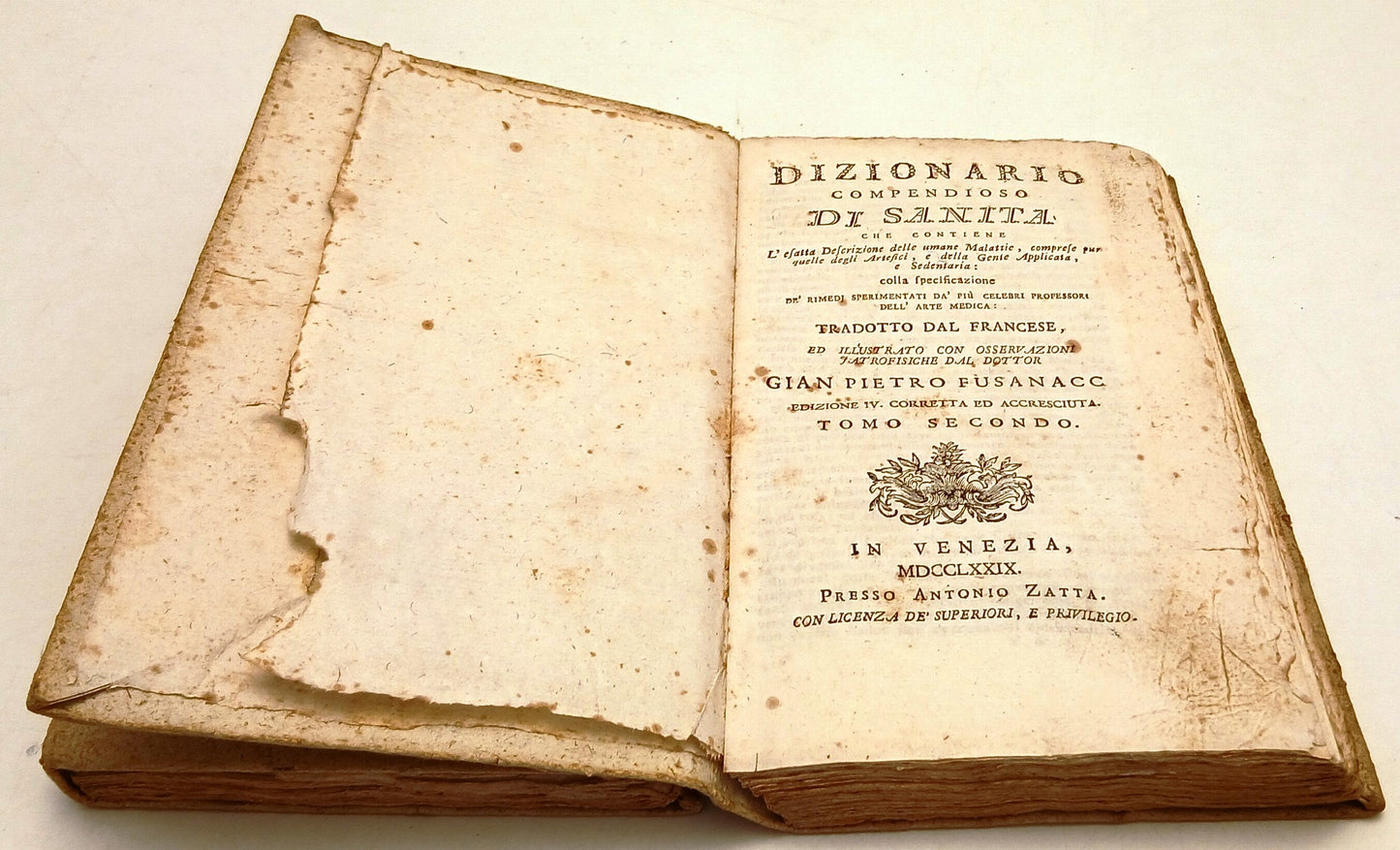 LH- DIZIONARIO COMPENDIOSO DI SANITA' 3 TOMI- FUSANACCI- ZATTA -1778/1779- ZFS73