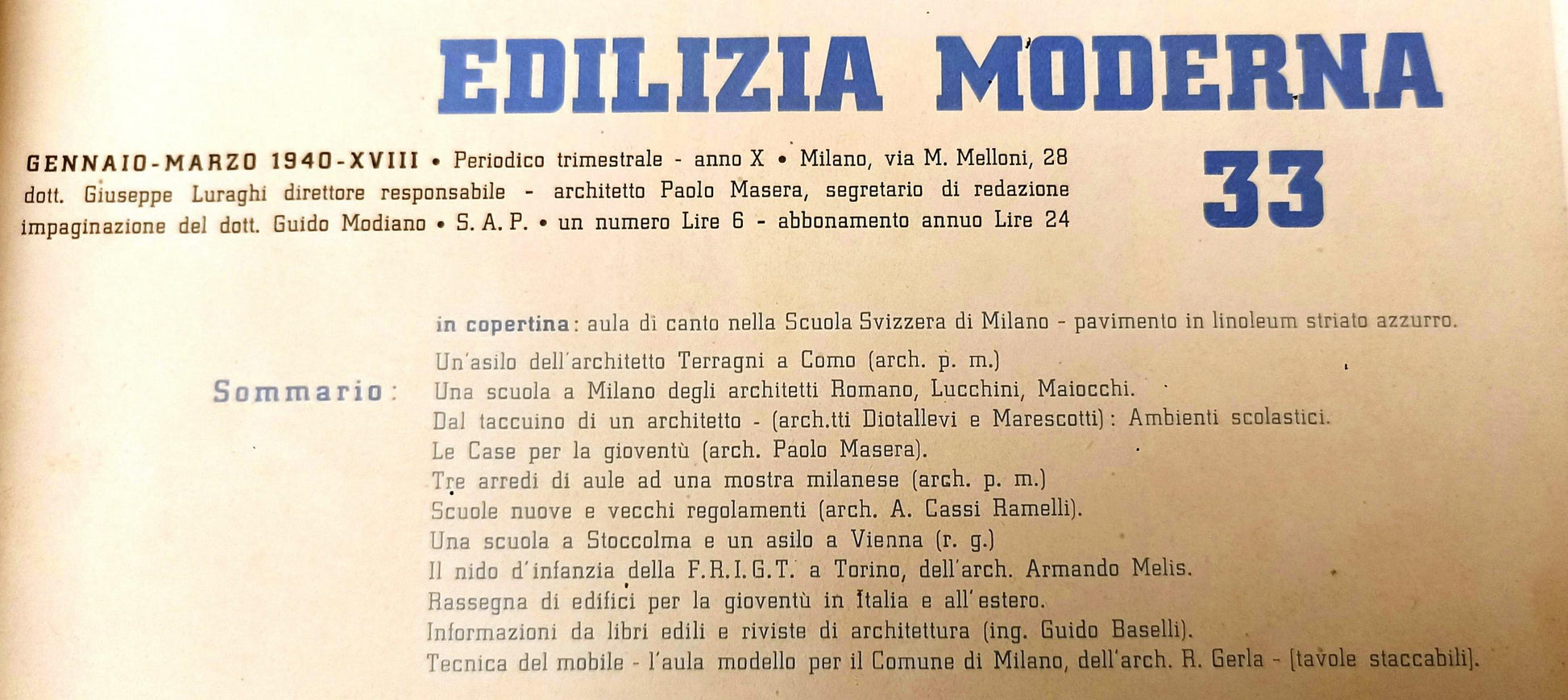 LR- EDILIZIA MODERNA N.33 1939-XVII DEDICATA EDIFICI PER LA GIOVENTU' - RVSa594