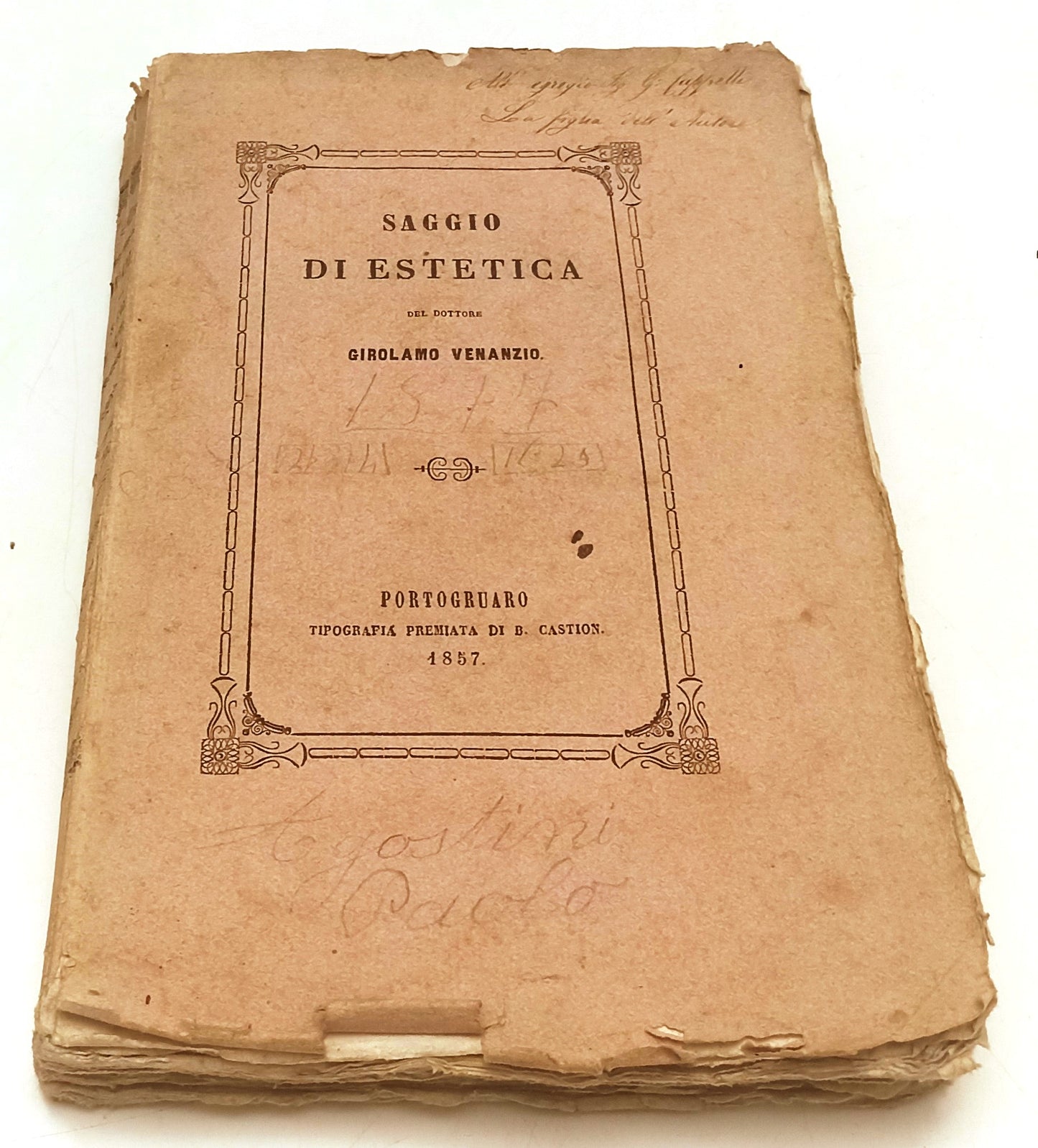 LH- SAGGIO DI ESTETICA - GIROLAMO VENANZIO - CASTION--- 1857- B- YFS209