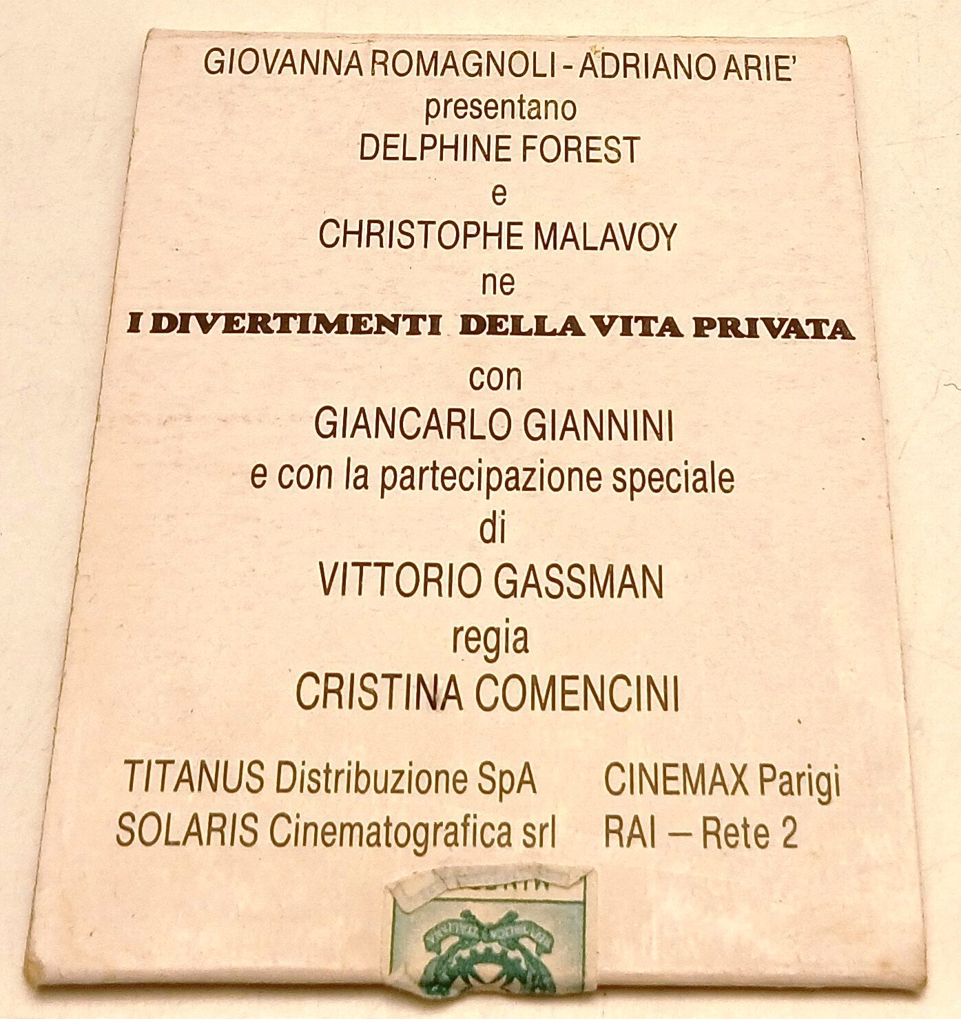 CV- BLISTER FIAMMIFERI - DIVERTIMENTI VITA PRIVATA - CRISTINA COMENCINI- RVSz110