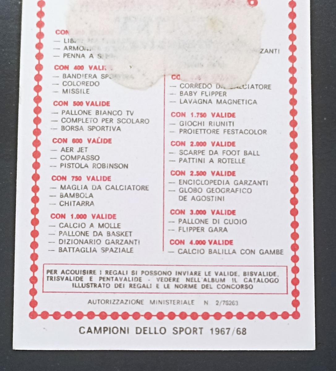 BOXING CARD - PANINI - CAMPIONI SPORT 1968/69 - CASSIUS CLAY - 308