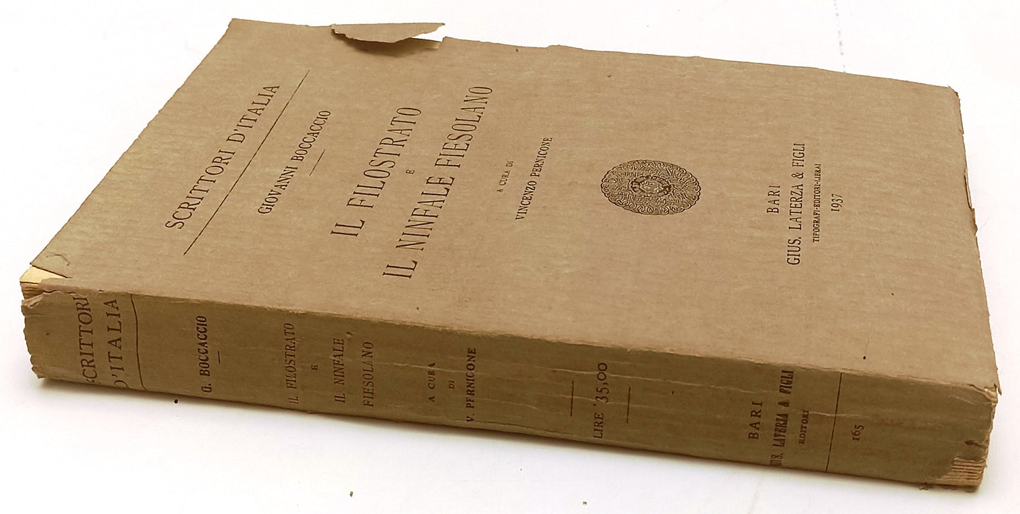 IL FILOSTRATO E IL NINFALE FIESOLANO - BOCCACCIO- LATERZA--- 1937- B- XFS124