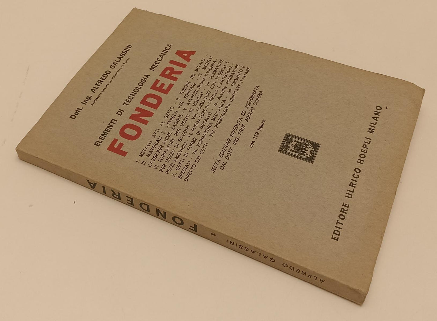 LZ- ELEMENTI DI TECNOLOGIA MECCANICA FONDERIA- GALASSINI- HOEPLI- 1966- B- XFS21