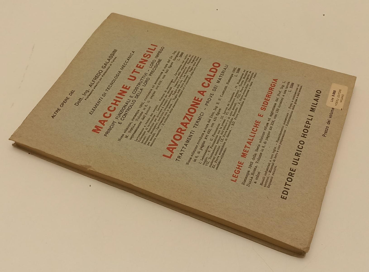 LZ- ELEMENTI DI TECNOLOGIA MECCANICA FONDERIA- GALASSINI- HOEPLI- 1966- B- XFS21