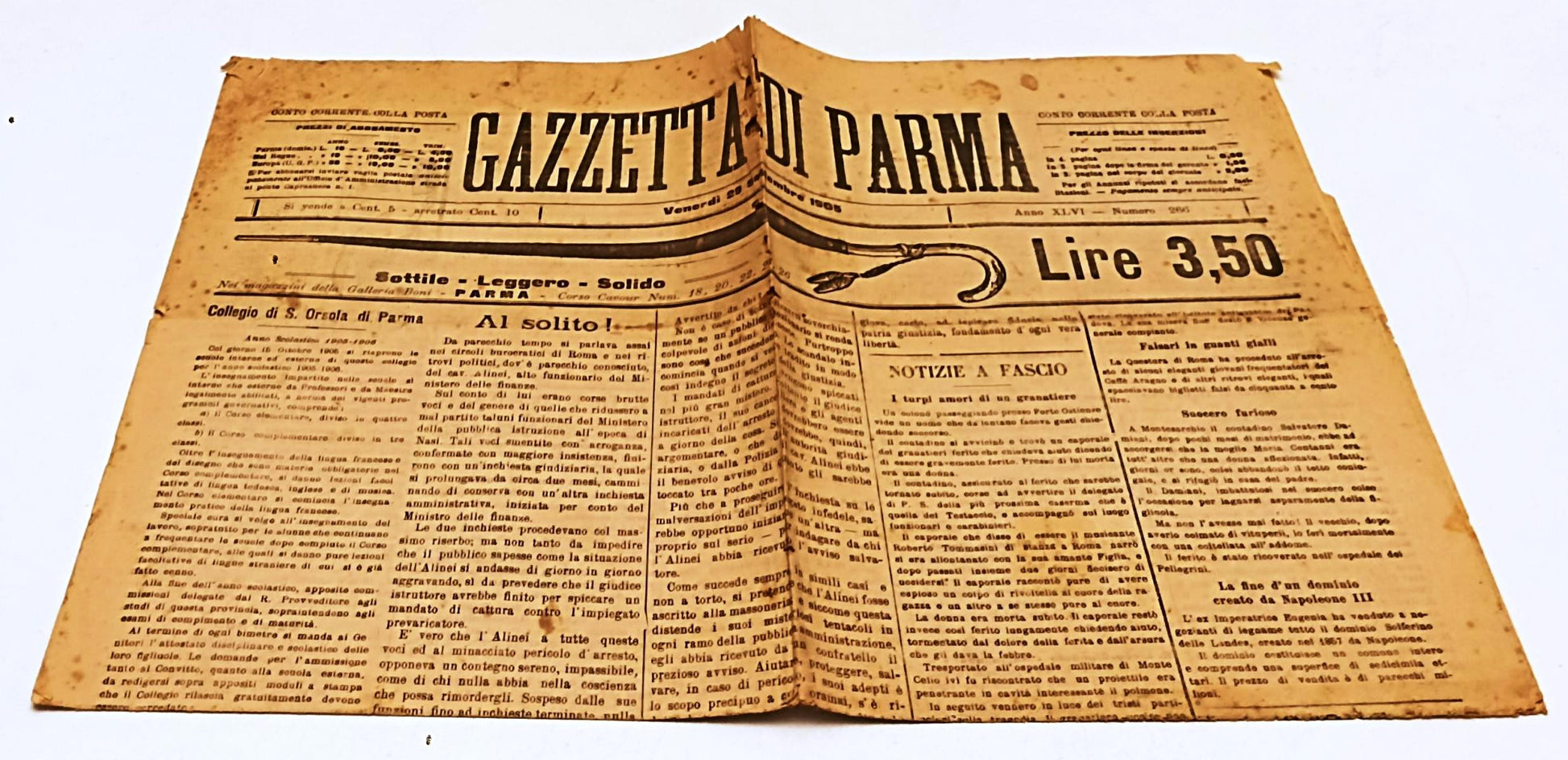 LR- QUOTIDANO GAZZETTA DI PARMA VENERDI' 29 SETTEMBRE 1905 - RVSa373