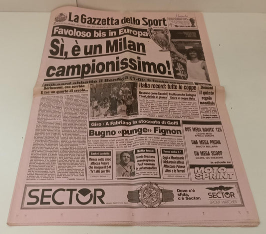 LC- GAZZETTA dello SPORT GIOVEDI' 24 MAGGIO 1990 MILAN CAMPIONISSIMO  - RVSa227
