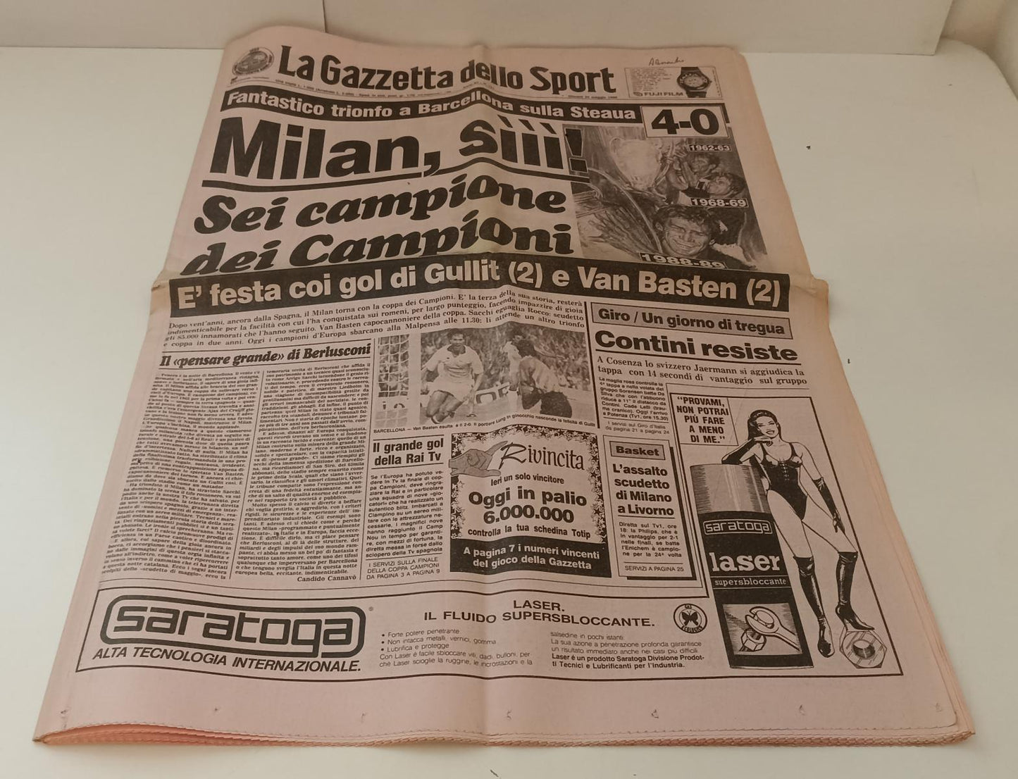 LC- GAZZETTA dello SPORT 19 maggio 1989 MILAN CAMPIONE DEI CAMPIONI - RVSa223