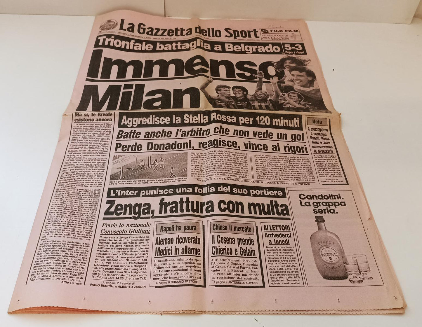 LC- GAZZETTA dello SPORT 11 NOVEMBRE 1988 IMMENSO MILAN STELLA ROSSA - RVSa222