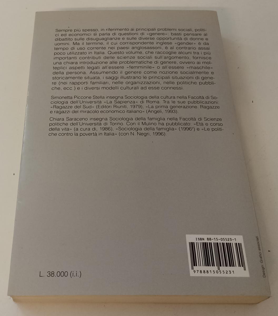 LZ- GENERE COSTRUZIONE SOCIALE FEMMINILE MASCHILE-- IL MULINO--- 1996- B- XFS142
