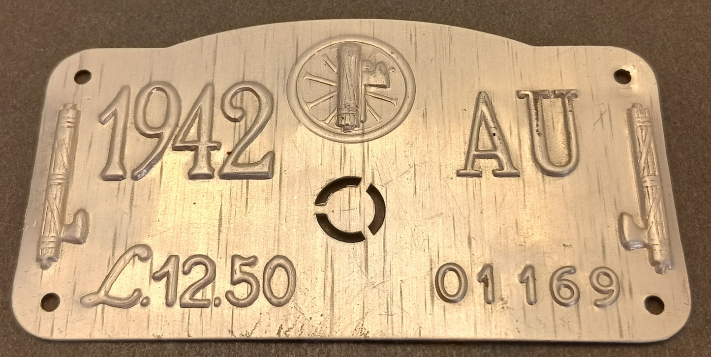 CB- TARGA TASSA CICLO FASCIMO MUSSOLINI 1942 AU L.12,50 01169 - GTTS86