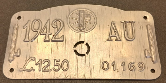 CB- TARGA TASSA CICLO FASCIMO MUSSOLINI 1942 AU L.12,50 01169 - GTTS86