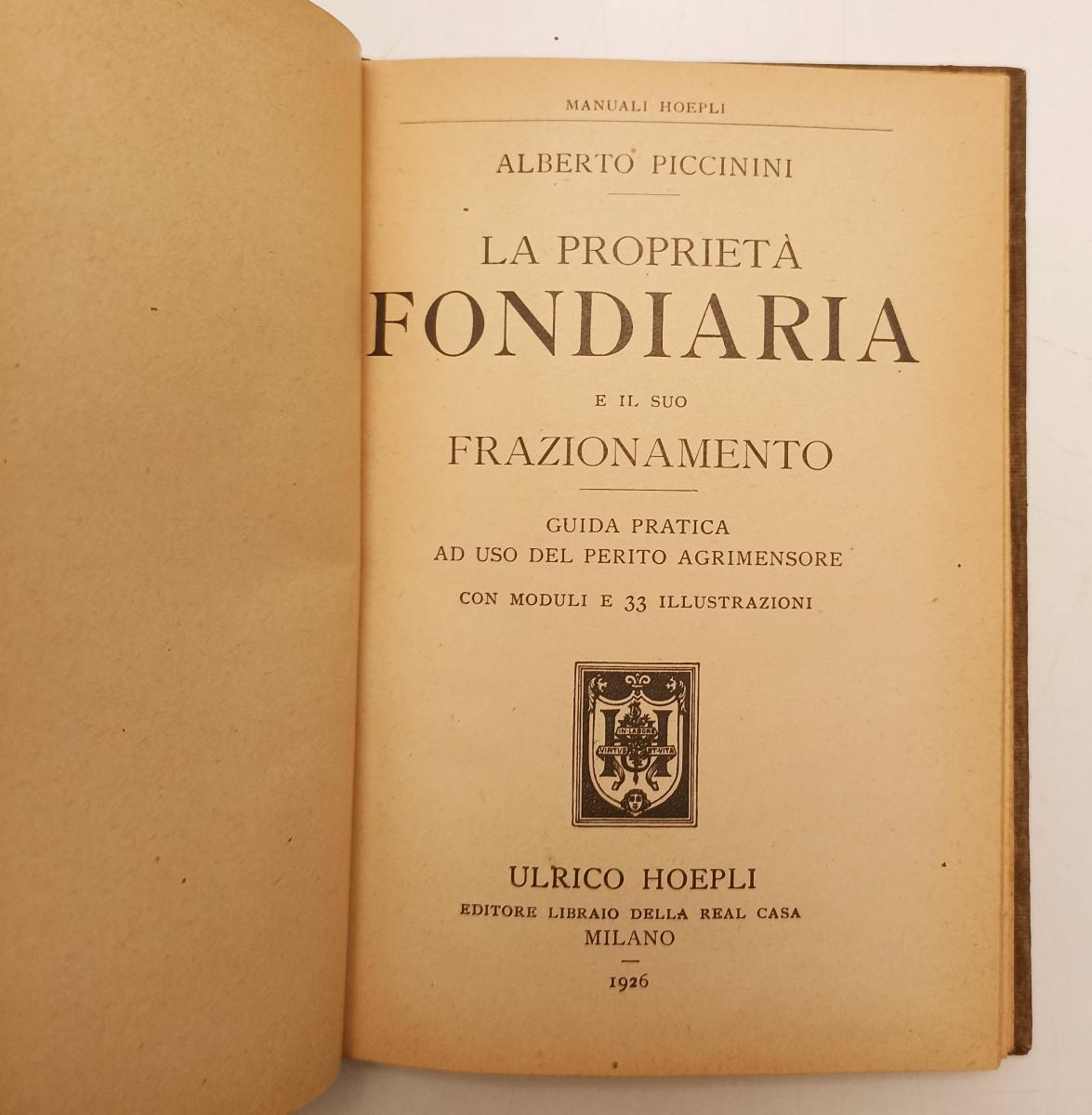 LZ- LA PROPRIETA' FONDIARIA FRAZIONAMENTO- PICCININI- HOEPLI- MANUALI-- 1926-C-XFS