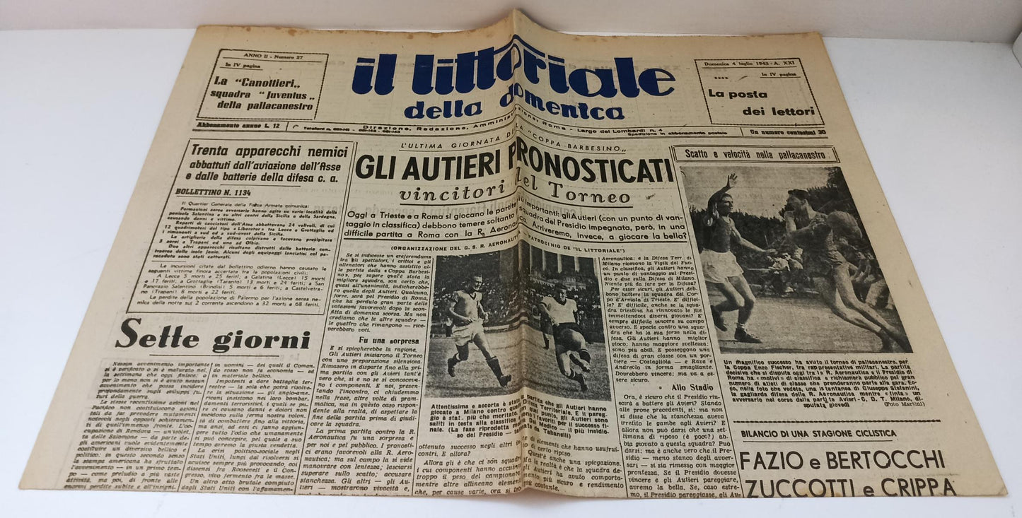 LR- GIORNALE  IL LITTORIALE DELLA DOMENICA 4 LUGLIO 1943 - A.XXI - RVSa58