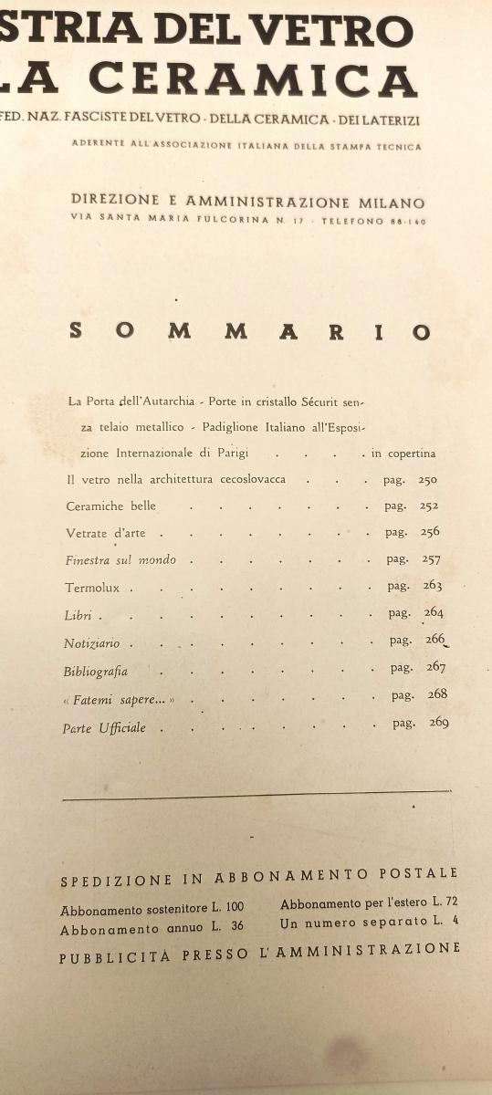 LR- RIVISTA L'INDUSTRIA DEL VETRO E DELLA CERAMICA 12 DICEMBRE 1937 XVI- RVSa585