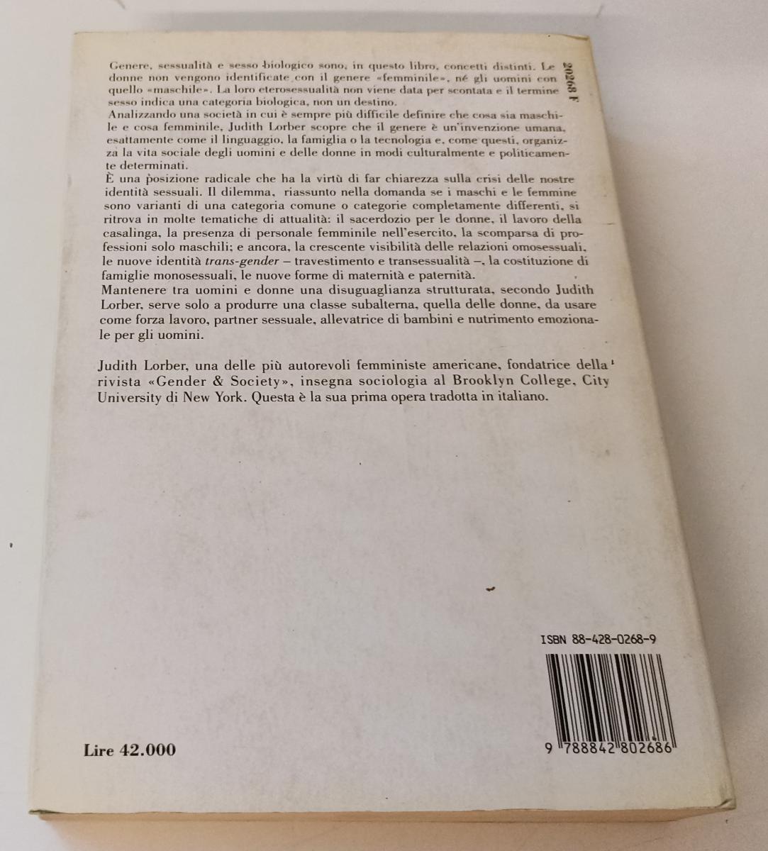 LZ- L'INVENZIONE DEI SESSI SEX AND GENDER- LORBER- SAGGIATORE--- 1995- B- XFS142