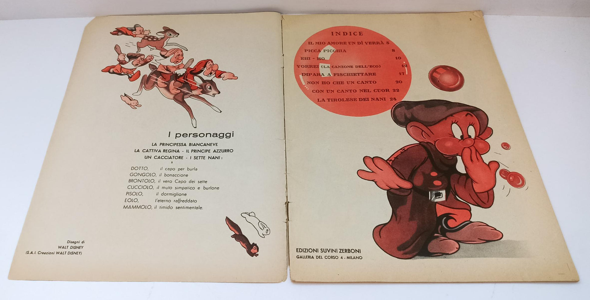 CV- SPARTITO LE CANZONI DI BIANCANEVE E I SETTE NANI WALT DISNEY- SUVINI- RVSa54